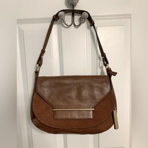 Vince Camuto Eda Suede and Leather Cognac Shoulder Bag